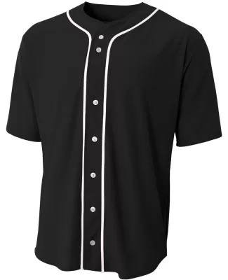 N4184 A4 Adult Short Sleeve Full Button Baseball T in Black