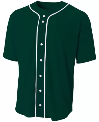 N4184 A4 Adult Short Sleeve Full Button Baseball T in Forest green