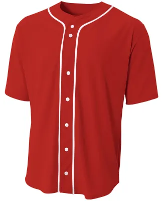 N4184 A4 Adult Short Sleeve Full Button Baseball T in Scarlet