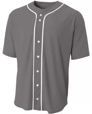 N4184 A4 Adult Short Sleeve Full Button Baseball T in Graphite