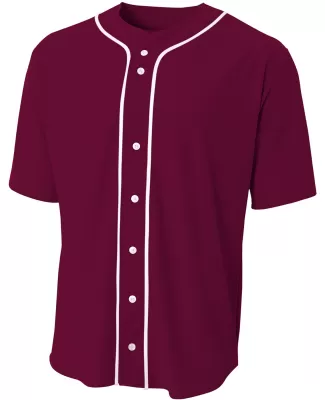 N4184 A4 Adult Short Sleeve Full Button Baseball T in Maroon