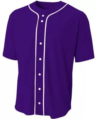 N4184 A4 Adult Short Sleeve Full Button Baseball T in Purple
