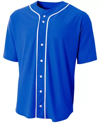 N4184 A4 Adult Short Sleeve Full Button Baseball T in Royal