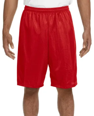N5296 A4 Adult Lined Tricot Mesh Shorts in Scarlet