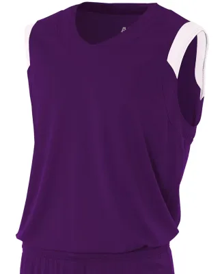 NB2340 A4 Youth Moisture Management V-neck Muscle PURPLE/ WHITE