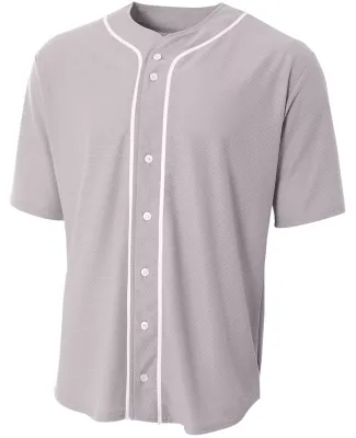 NB4184 A4 Youth Short Sleeve Full Button Baseball  GREY