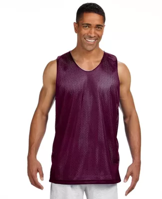 NF1270 A4 Adult Reversible Mesh Tank in Maroon/ white