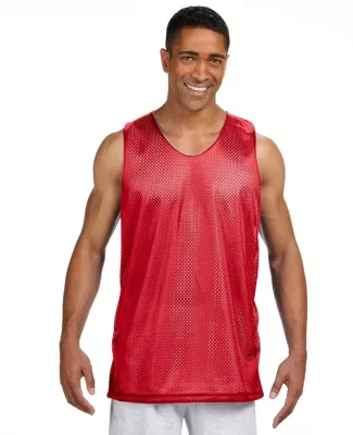 NF1270 A4 Adult Reversible Mesh Tank in Scarlet/ white