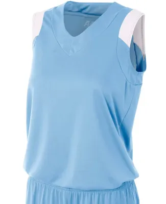 NW2340 A4 Moisture Management V-neck Muscle LT BLUE/ WHITE