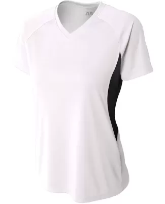 NW3223 A4 Women's Color Blocked Performance V-Neck WHITE/ BLACK