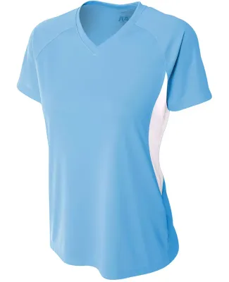 NW3223 A4 Women's Color Blocked Performance V-Neck LT BLUE/ WHITE