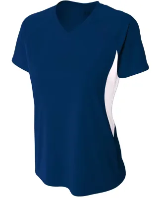 NW3223 A4 Women's Color Blocked Performance V-Neck NAVY/ WHITE