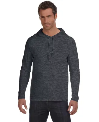 987 Anvil Ringspun Long-Sleeve Hooded T-Shirt in Hth dk gy/ dk gy