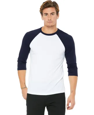 BELLA+CANVAS 3200 Unisex Baseball Tee in White/ navy