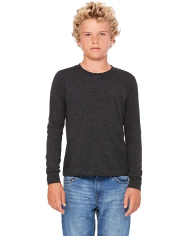 BELLA+CANVAS 3501Y Youth Long-Sleeve T-Shirt in Char blk triblnd front view