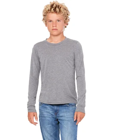 BELLA+CANVAS 3501Y Youth Long-Sleeve T-Shirt in Grey triblend front view