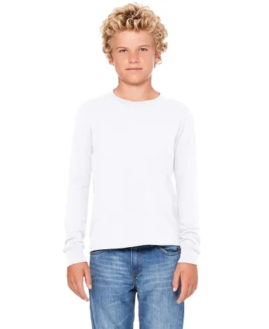 BELLA+CANVAS 3501Y Youth Long-Sleeve T-Shirt in White front view