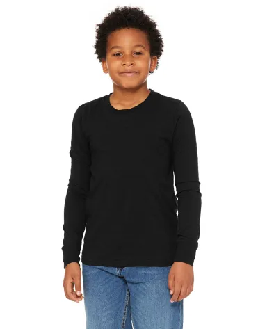 BELLA+CANVAS 3501Y Youth Long-Sleeve T-Shirt in Black heather front view