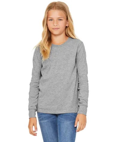 BELLA+CANVAS 3501Y Youth Long-Sleeve T-Shirt in Athletic heather front view