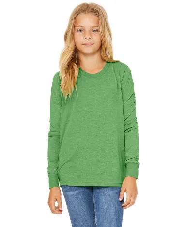 BELLA+CANVAS 3501Y Youth Long-Sleeve T-Shirt in Green triblend front view
