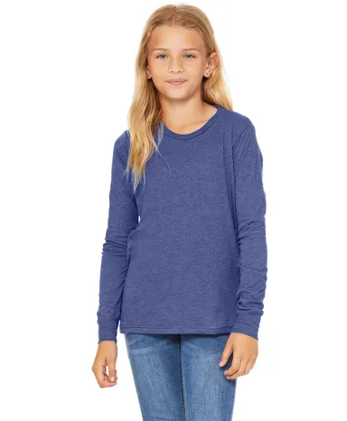 BELLA+CANVAS 3501Y Youth Long-Sleeve T-Shirt in Tr royal triblnd front view