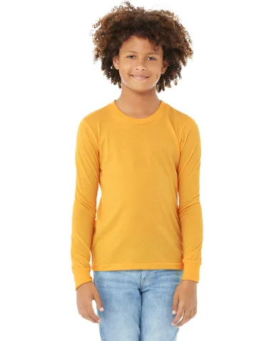BELLA+CANVAS 3501Y Youth Long-Sleeve T-Shirt in Hthr yllow gold front view