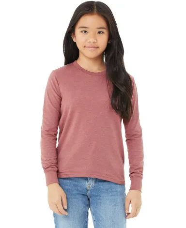 BELLA+CANVAS 3501Y Youth Long-Sleeve T-Shirt in Heather mauve front view