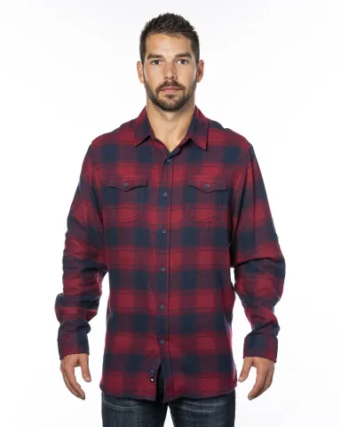 Burnside B8210 Yarn-Dyed Long Sleeve Flannel in Crimson/ navy front view