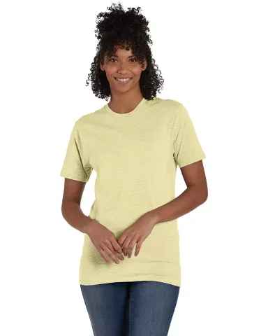 4980 Hanes 4.5 ounce Ring-Spun T-shirt in Lemon mrngue hth front view