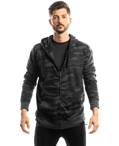 B8615 Burnside - Camo Full-Zip Hooded Sweatshirt in Black camo front view