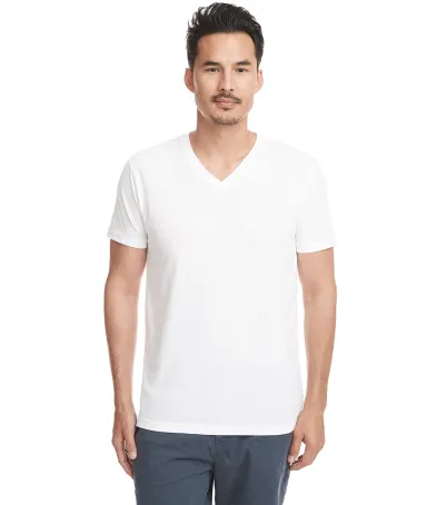 Next Level 6440 Premium Sueded V-Neck T-shirt in White front view