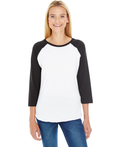 L3530 LAT - Ladies' Fine Jersey Three-Quarter Slee in White/ black front view