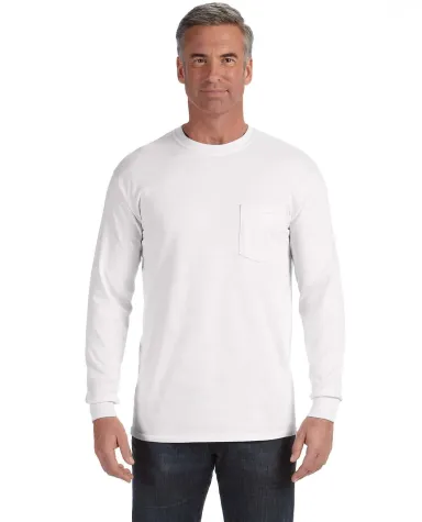 4410 Comfort Colors - Long Sleeve Pocket T-Shirt in White front view