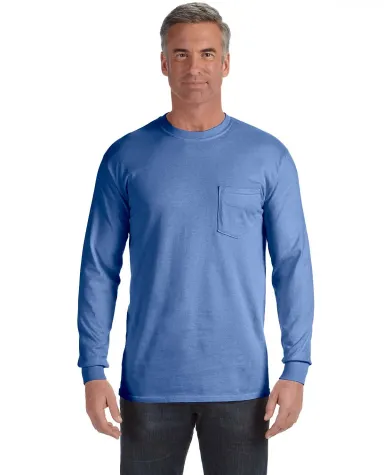 4410 Comfort Colors - Long Sleeve Pocket T-Shirt in Flo blue front view