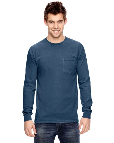 4410 Comfort Colors - Long Sleeve Pocket T-Shirt in True navy front view