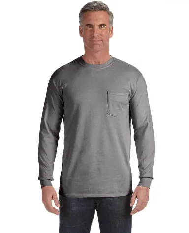 4410 Comfort Colors - Long Sleeve Pocket T-Shirt in Grey front view