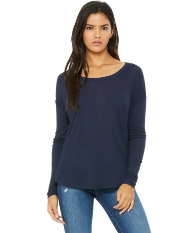 Bella 8852 Womens Long Sleeve Flowy T-Shirt With R in Midnight front view