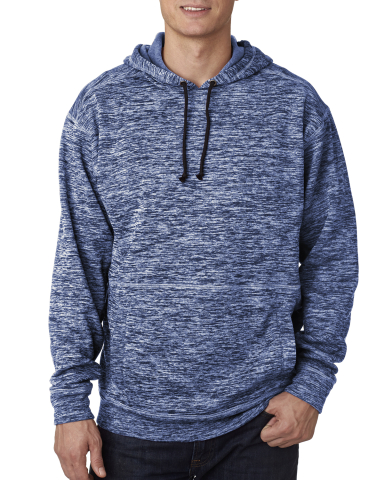 8613 J. America - Cosmic Poly Hooded Pullover Swea in Navy fleck front view