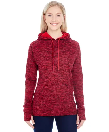 8616 J. America - Women's Cosmic Poly Contrast Hoo RED FLECK/ RED front view