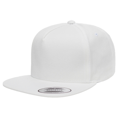 6007 Yupoong Five-Panel Flat Bill Cap WHITE front view