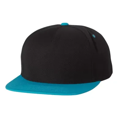 Yupoong 5089M Five Panel Wool Blend Snapback BLACK/ TEAL front view