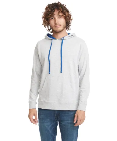 Next Level 9301 Unisex French Terry Pullover Hoody in Hthr grey/ royal front view