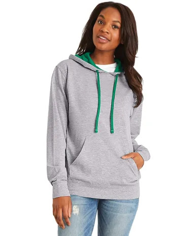 Next Level 9301 Unisex French Terry Pullover Hoody in Hthr gry/ kl grn front view
