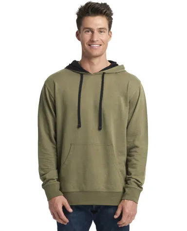 Next Level 9301 Unisex French Terry Pullover Hoody in Miltry grn/ blk front view