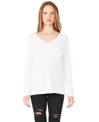 BELLA+CANVAS 8855 Womens Flowy Long Sleeve V-Neck in White front view