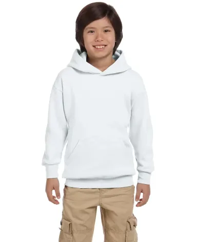 P470 Hanes Youth EcoSmart Pullover Hooded Sweatshi in White front view