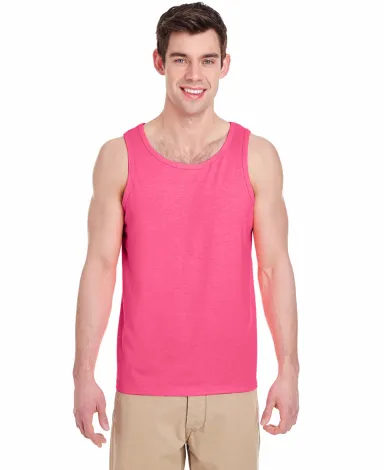 Gildan 5200 Heavy Cotton Tank Top in Safety pink front view