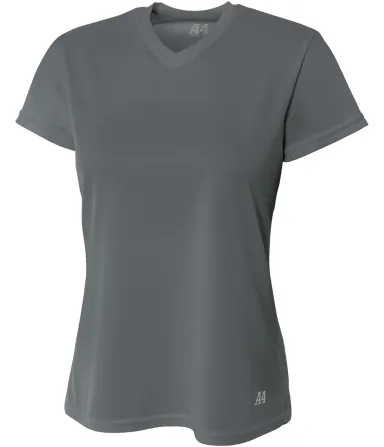NW3254 A4 Drop Ship Ladies' Shorts Sleeve V-Neck B in Graphite front view