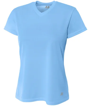 NW3254 A4 Drop Ship Ladies' Shorts Sleeve V-Neck B in Light blue front view