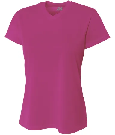 NW3254 A4 Drop Ship Ladies' Shorts Sleeve V-Neck B in Fuchsia front view